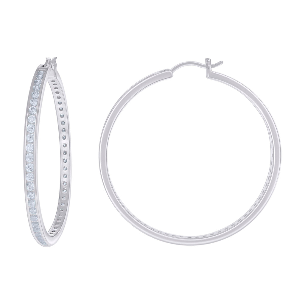 925 Sterling Silver Womens Cubic-Zirconia 3mm-48 Hoop Earrings