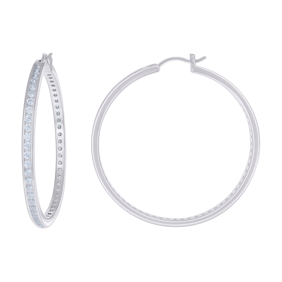 925 Sterling Silver Womens Cubic-Zirconia 3mm-48 Hoop Earrings