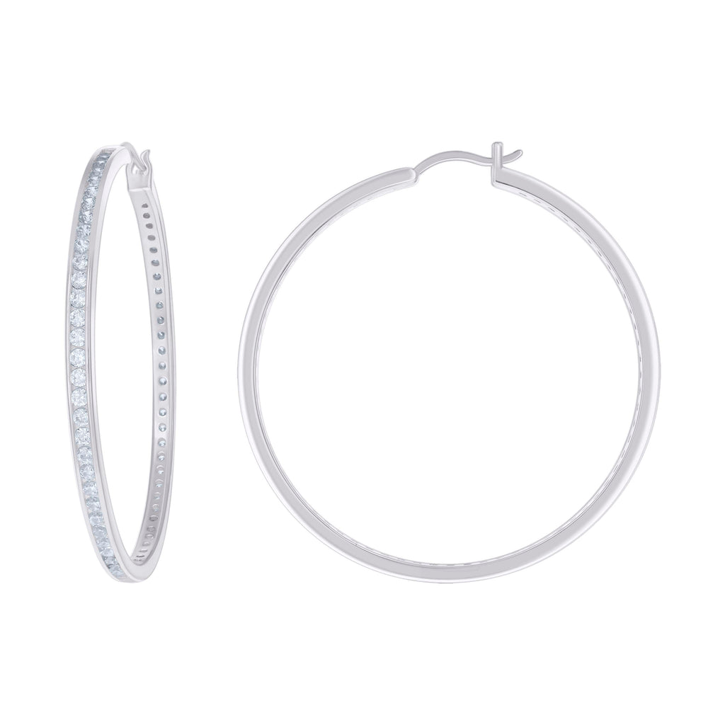 925 Sterling Silver Womens Cubic-Zirconia 3mm-52 Hoop Earrings
