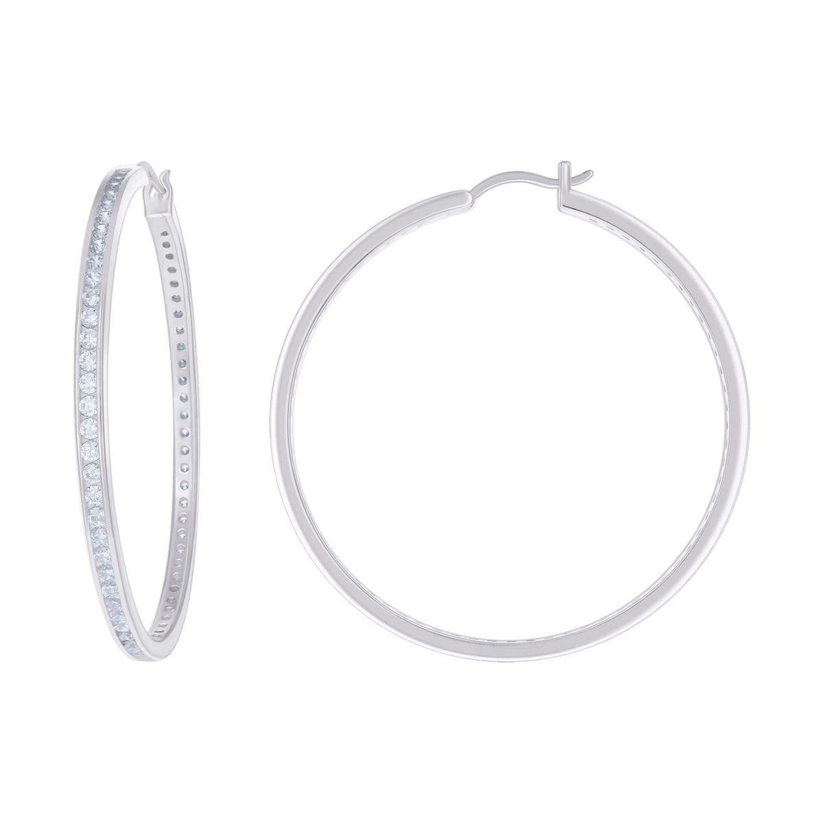 925 Sterling Silver Womens Cubic-Zirconia 3mm-52 Hoop Earrings