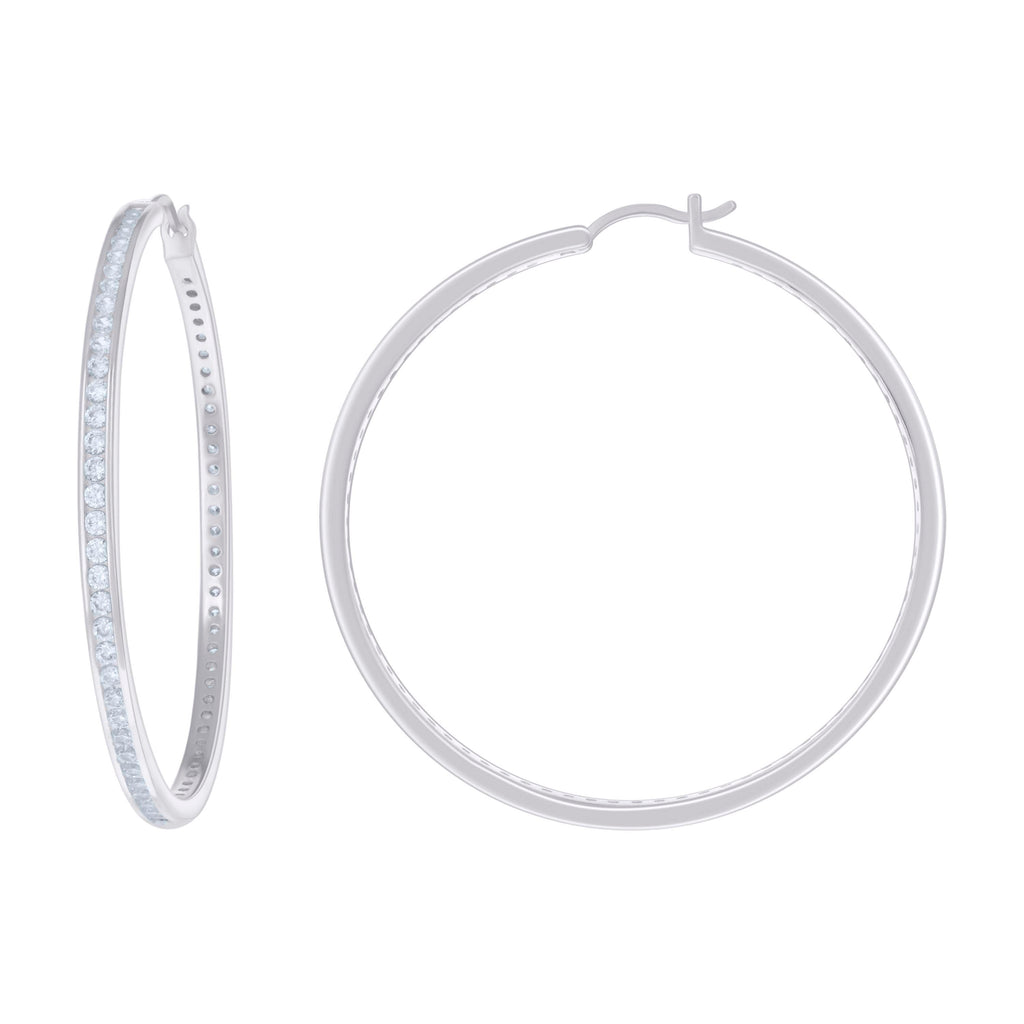 925 Sterling Silver Womens Cubic-Zirconia 3mm-56 Hoop Earrings