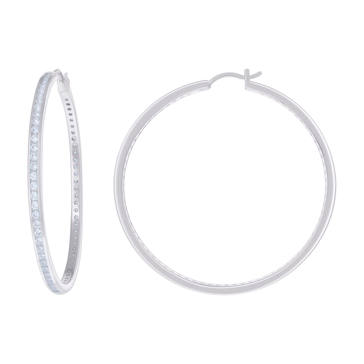 925 Sterling Silver Womens Cubic-Zirconia 3mm-56 Hoop Earrings