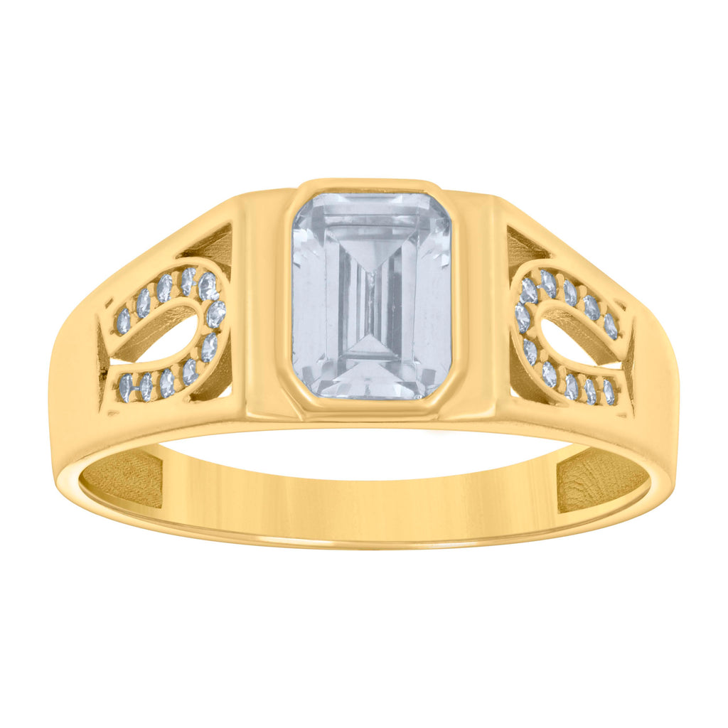 10K Yellow Gold Womens Emerald Round Cubic-Zirconia Horseshoe Sides Fashion Ring