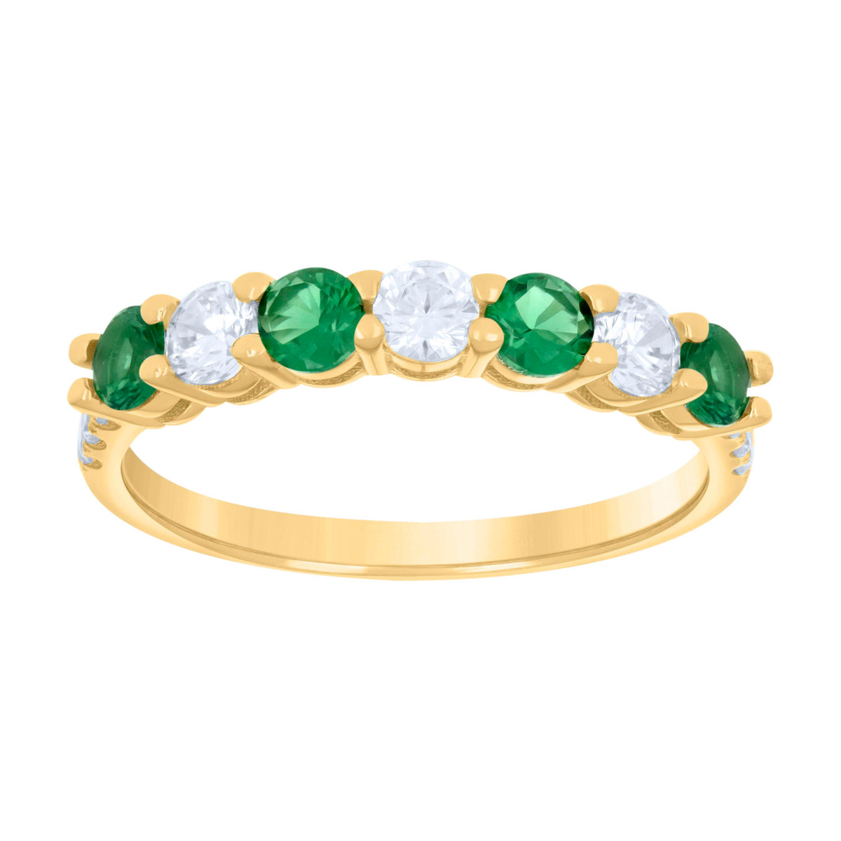 10K Yellow Gold Womens Green White Cubic-Zirconia Eternity Band Ring