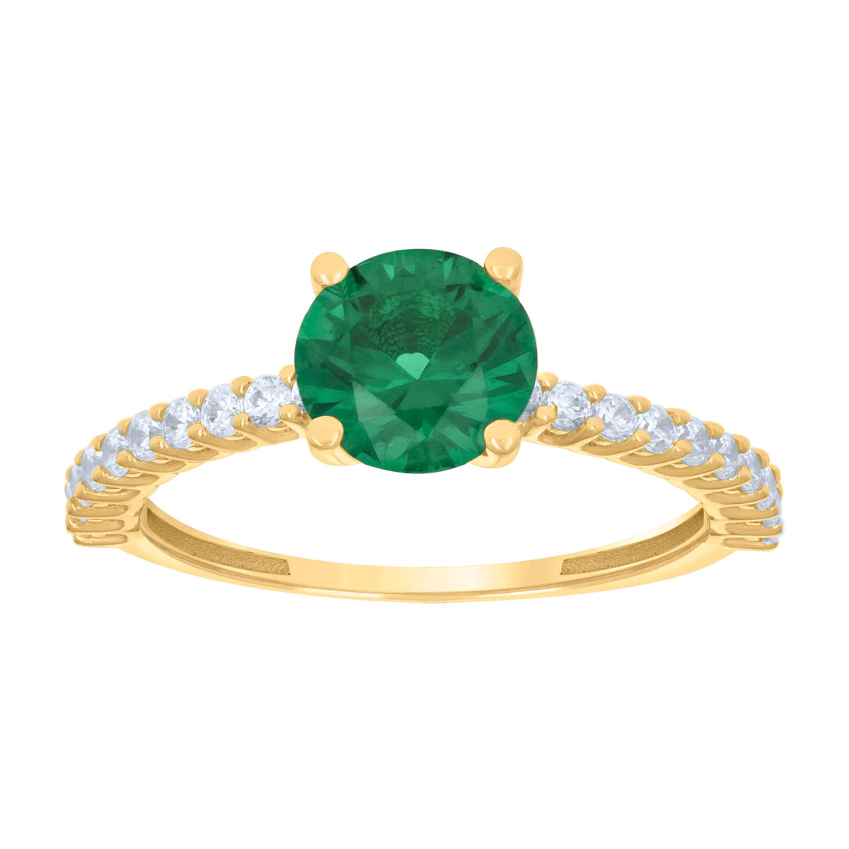 10K Yellow Gold Womens Green White Cubic-Zirconia Fashion Ring