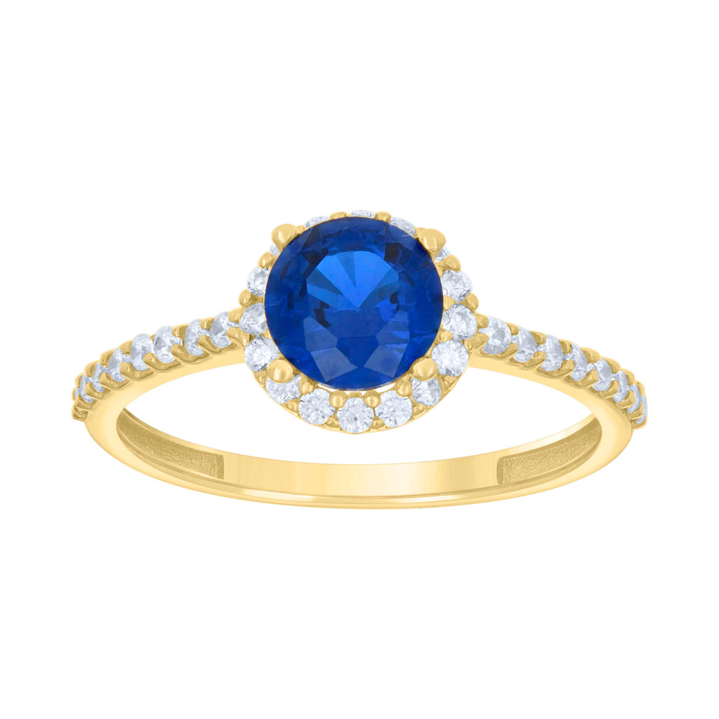 10K Yellow Gold Womens Blue White Cubic-Zirconia Fashion Ring