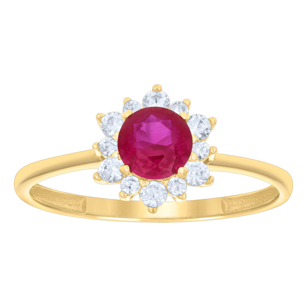 10K Yellow Gold Womens Pink White Cubic-Zirconia Flower Fashion Ring