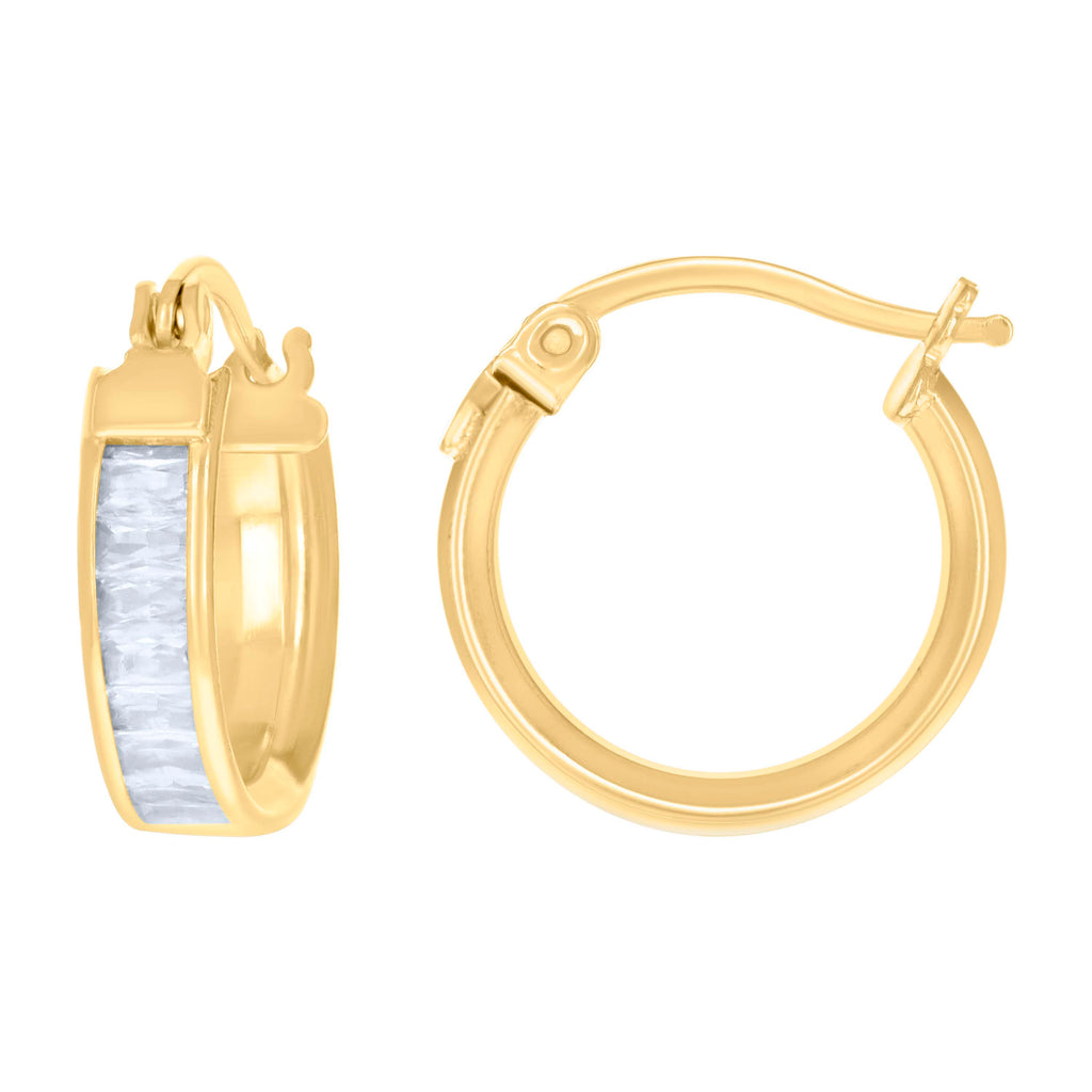 10K Yellow Gold Womens Baguette Cubic-Zirconia Fashion Hoops Huggies Earrings
