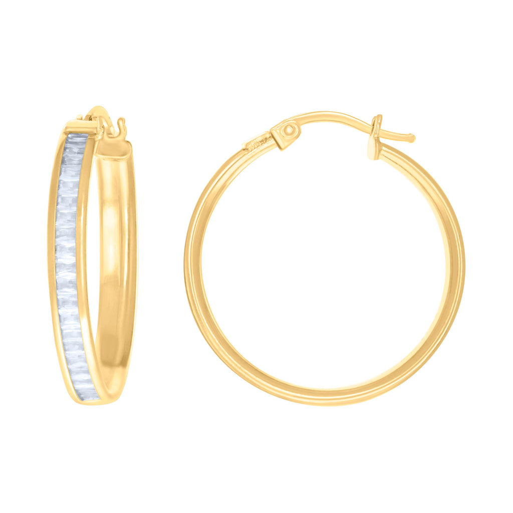 10K Yellow Gold Womens Baguette Cubic-Zirconia Fashion Hoops Huggies Earrings