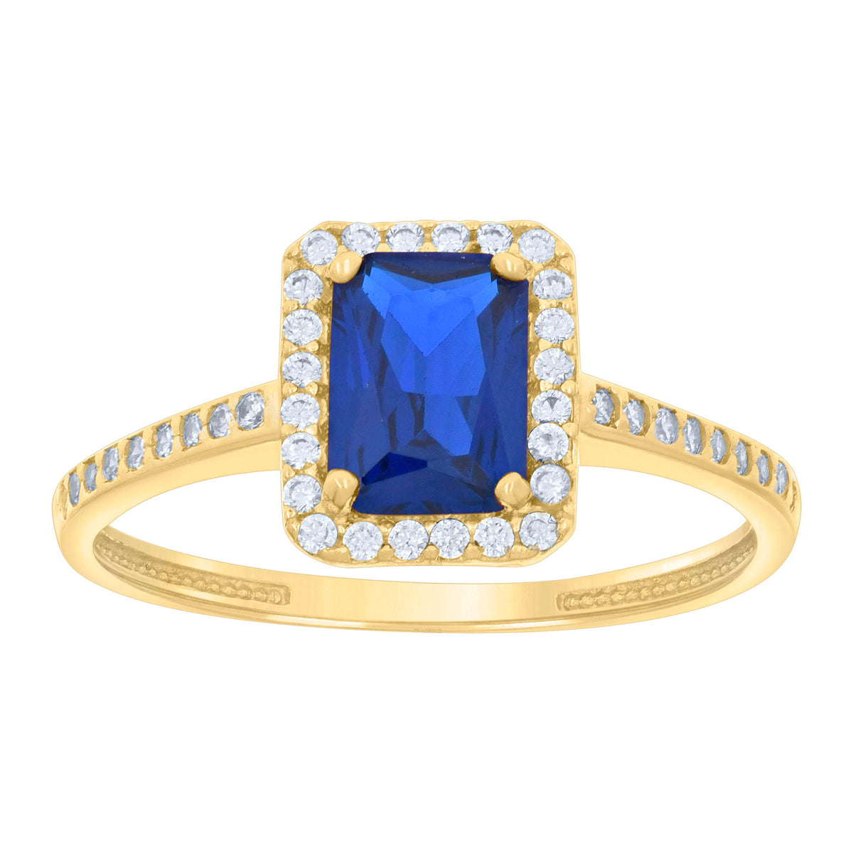 10K Yellow Gold Womens Blue White Emerald-cut Round Cubic-Zirconia Fashion Ring