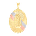 10K Tri-Color Gold Mens Oval Guadalupe Religious Charm Pendant