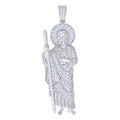 925 Sterling Silver Mens 1.68ct, 1.18ct Baguette Round Moissanite St. Jude Religious Pendant