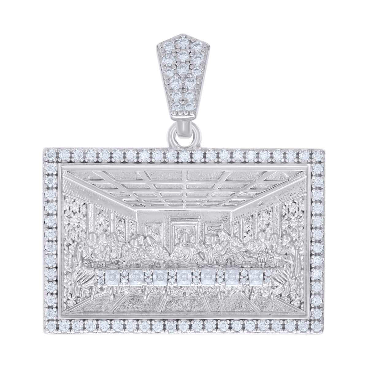 925 Sterling Silver Mens 1.22ct, 0.40ct Baguette Round Moissanite Last Supper Religious Pendant