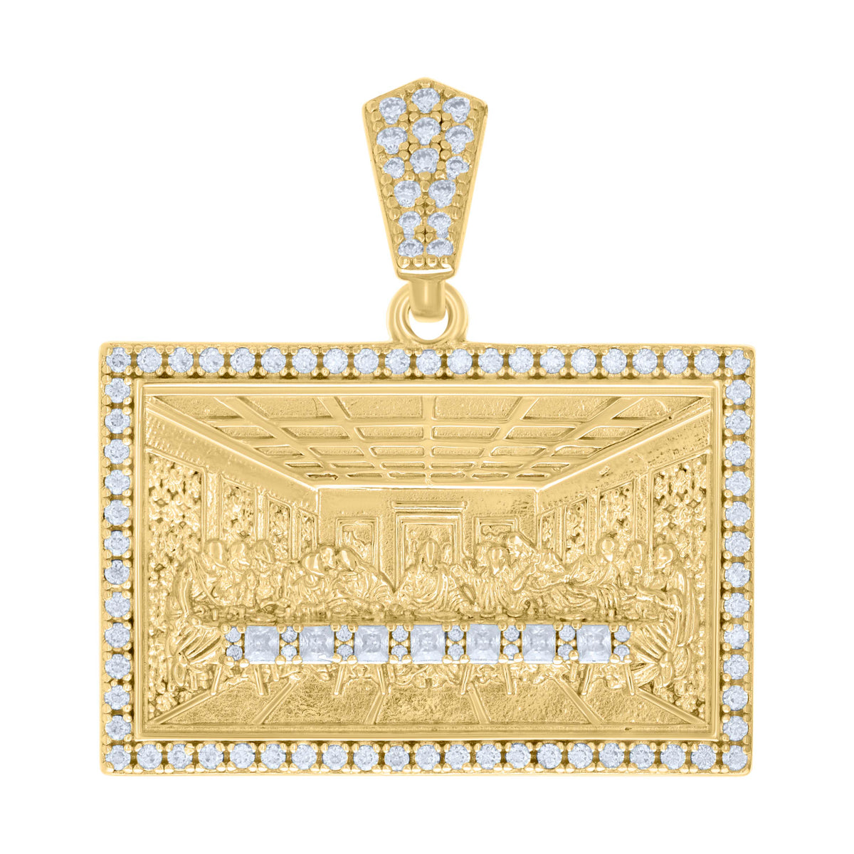 925 Sterling Silver Yellow-tone Mens Round 1.22ct Baguette 0.40ct Moissanite Last Supper Pendant