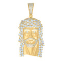 925 Sterling Silver Yellow-tone Mens 3.01ct, 3.79ct Baguette Round Moissanite Jesus Pendant