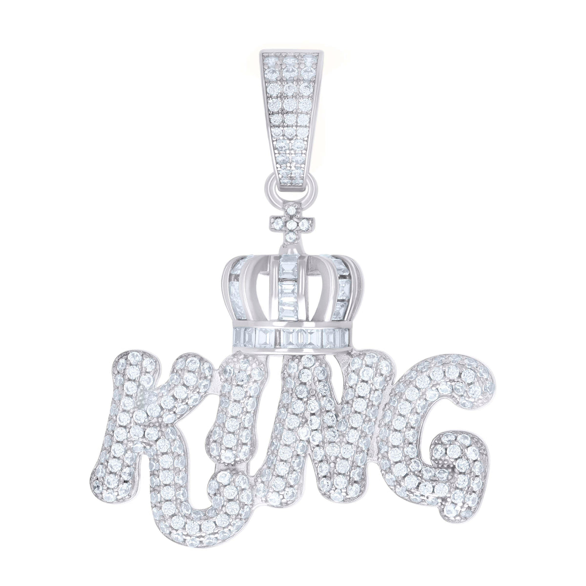 925 Sterling Silver Mens Round Baguette 1.99ct, 1.10ct Moissanite King Fashion Charm Pendant