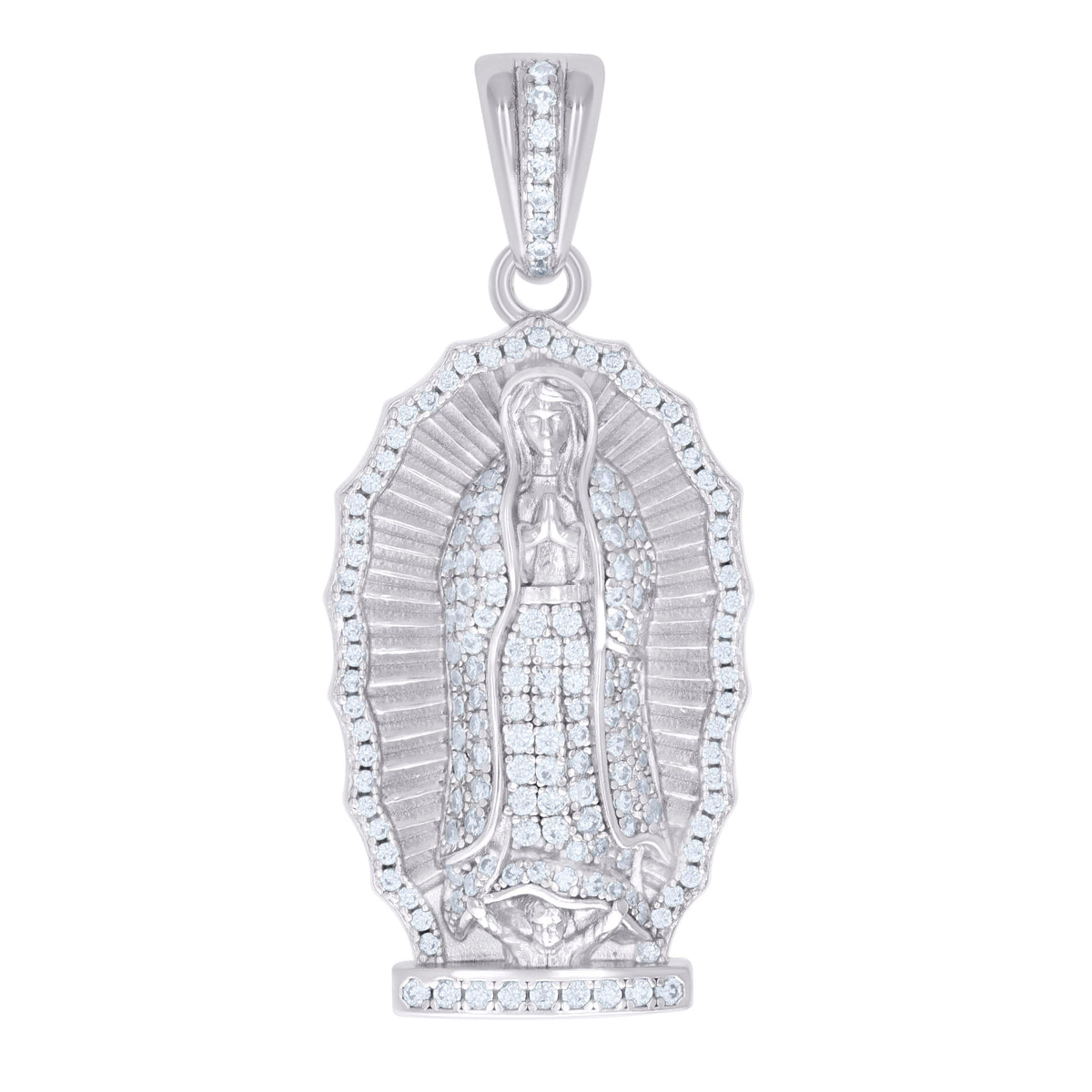 925 Sterling Silver Mens 1.13ct Moissanite Guadalupe/Mother Marry Religious Charm Pendant