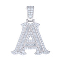 925 Sterling Silver Unisex Baguette Round Moissanite 0.59ct Initial Alphabet A Charm Pendant