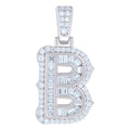 925 Sterling Silver Unisex Baguette Round Moissanite 0.42ct Initial Alphabet B Charm Pendant