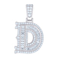 925 Sterling Silver Unisex Baguette Round Moissanite 0.55ct Initial Alphabet D Charm Pendant