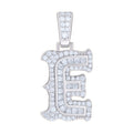 925 Sterling Silver Unisex Baguette Round Moissanite 0.54ct Initial Alphabet E Charm Pendant