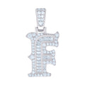 925 Sterling Silver Unisex Baguette Round Moissanite 0.51ct Initial Alphabet F Charm Pendant