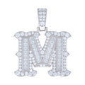 925 Sterling Silver Unisex Baguette Round Moissanite 0.90ct Initial Alphabet M Charm Pendant