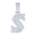 925 Sterling Silver Unisex Baguette Round Moissanite 0.49ct Initial Alphabet S Charm Pendant