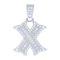 925 Sterling Silver Unisex Baguette Round Moissanite 0.57ct Initial Alphabet X Charm Pendant