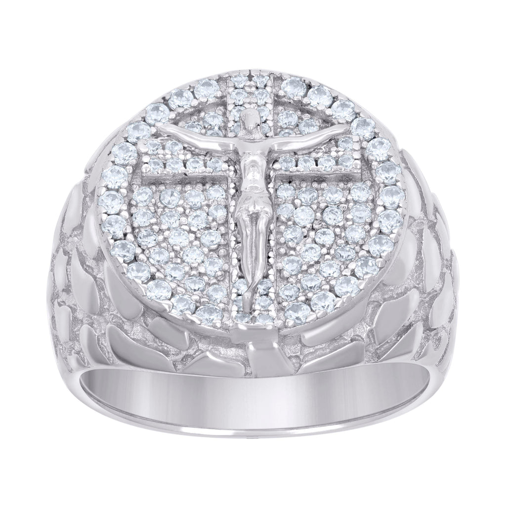 925 Sterling Silver Mens 0.98ct Moissanite Crucifix Religious Ring Size 10