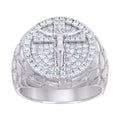 925 Sterling Silver Mens 0.98ct Moissanite Crucifix Religious Ring Size 10