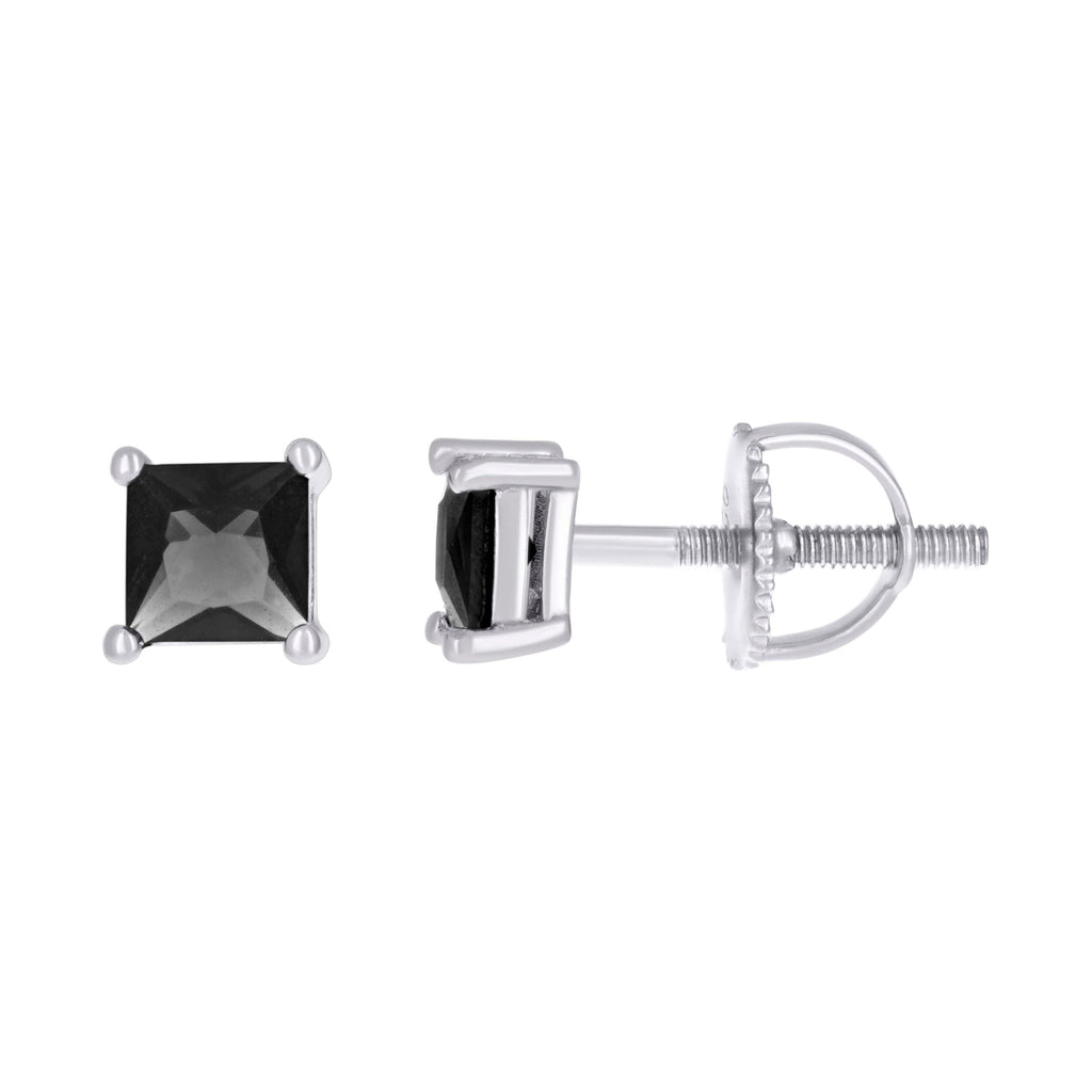 925 Sterling Silver Unisex Black Princess-Cut Cubic-Zirconia 4mm Square Solitaire Stud Earrings