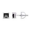925 Sterling Silver Unisex Black Princess-Cut Cubic-Zirconia 4mm Square Solitaire Stud Earrings