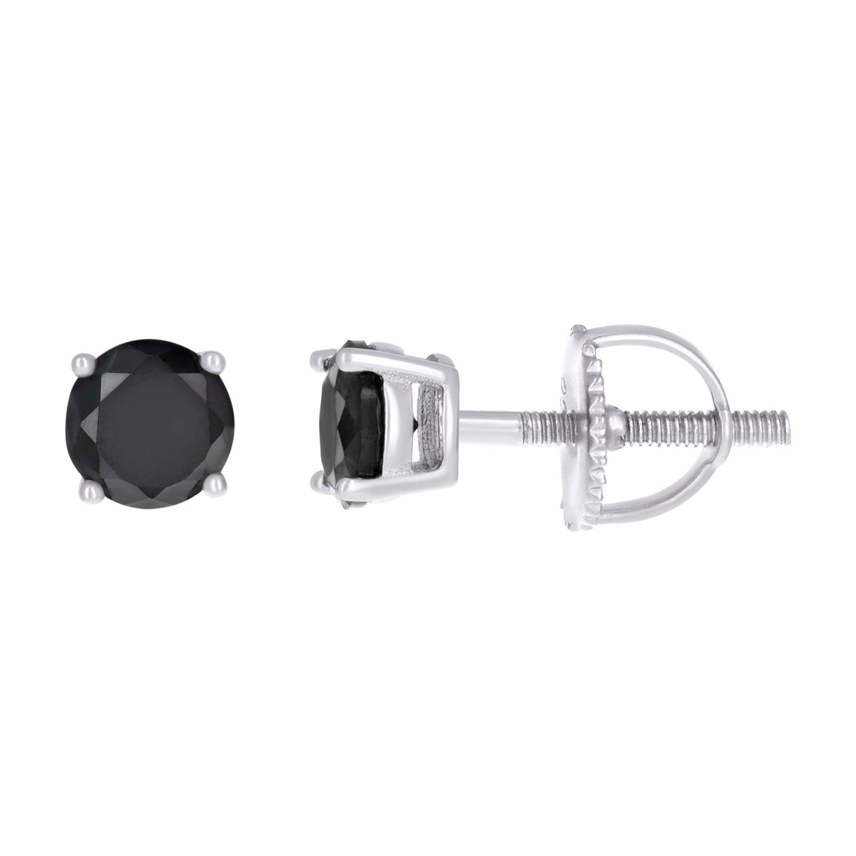 925 Sterling Silver Unisex Black Cubic-Zirconia 4mm Solitaire Stud Earrings