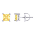 925 Sterling Silver Unisex Yellow Princess-Cut Cubic-Zirconia 5mm Square Solitaire Stud Earrings