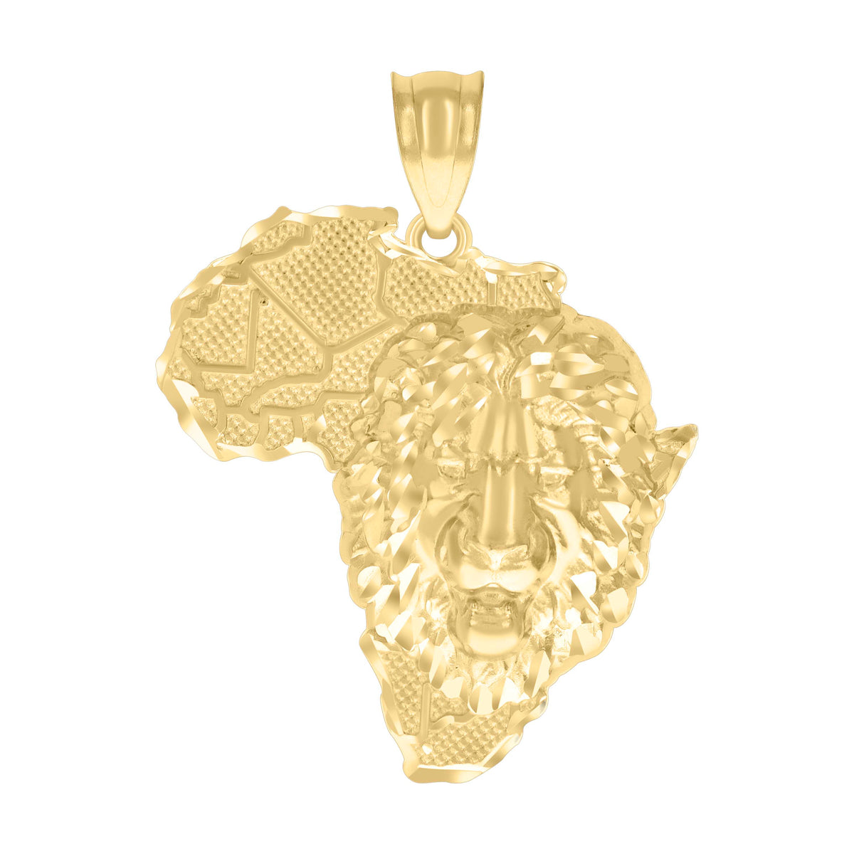 10K Yellow Gold Mens Diamond-Cut Lion Head Africa Map Country Globe Maps Pendant
