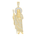 925 Sterling Silver Yellow-tone Mens Baguette Round Cubic-Zirconia St. Jude Religious Charm Pendant
