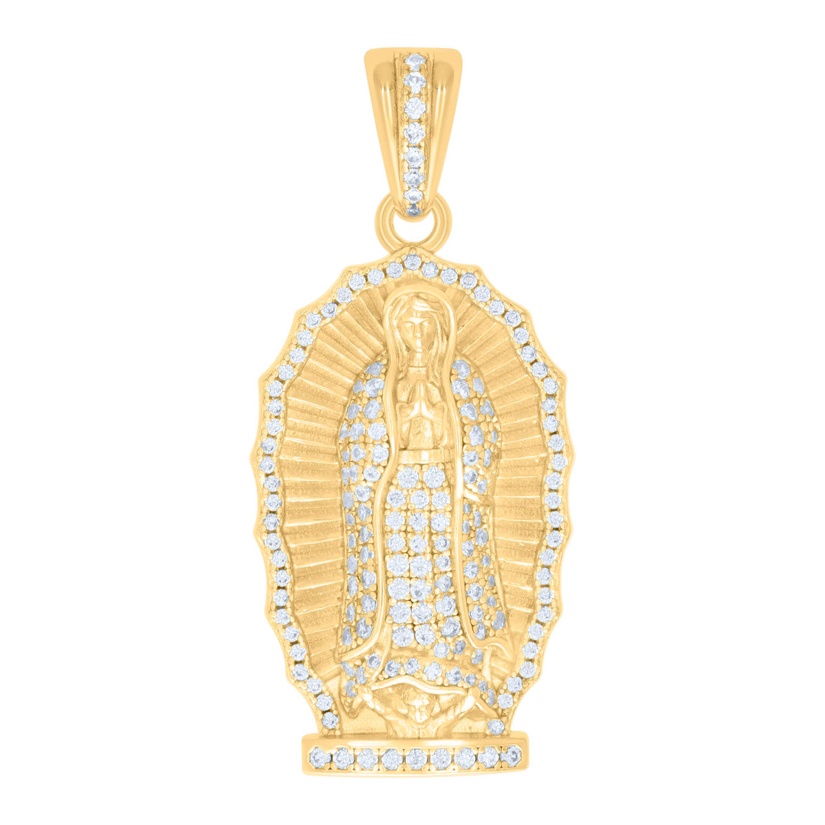 925 Sterling Silver Yellow-tone Mens Cubic-Zirconia Guadalupe/Mother Marry Religious Charm Pendant