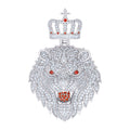 925 Sterling Silver Mens White Red Cubic-Zirconia King Lion Animal Wildlife Charm Pendant