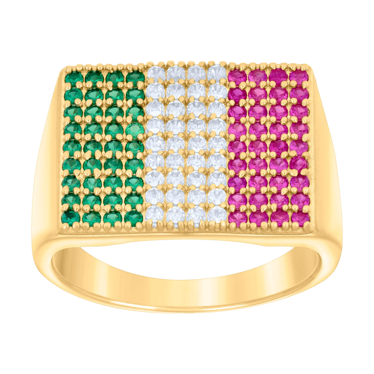 14K Yellow Gold Mens Green/Pink White Cubic-Zirconia Square Head Fashion Ring