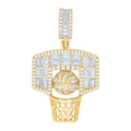 925 Sterling Silver Yellow-tone Mens Baguette Round Cubic-Zirconia Basket Ball Sports Charm Pendant