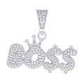 925 Sterling Silver Mens Cubic-Zirconia Crown Boss Talking Charm Pendant