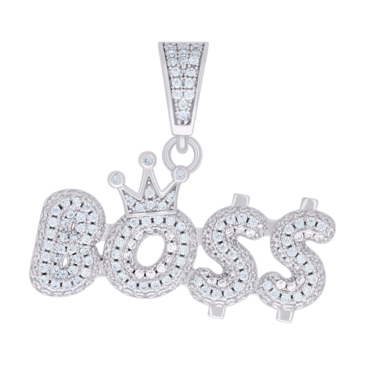925 Sterling Silver Mens Cubic-Zirconia Crown Boss Talking Charm Pendant