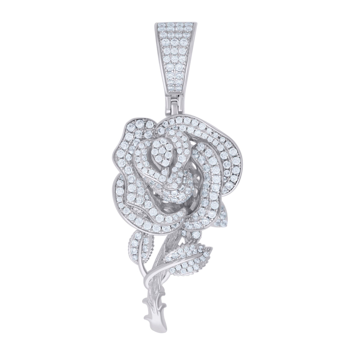 925 Sterling Silver Womens Cubic-Zirconia Rose Flower Fashion Charm Pendant