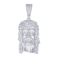 925 Sterling Silver Mens Baguette Round Cubic-Zirconia Jesus Religious Charm Pendant