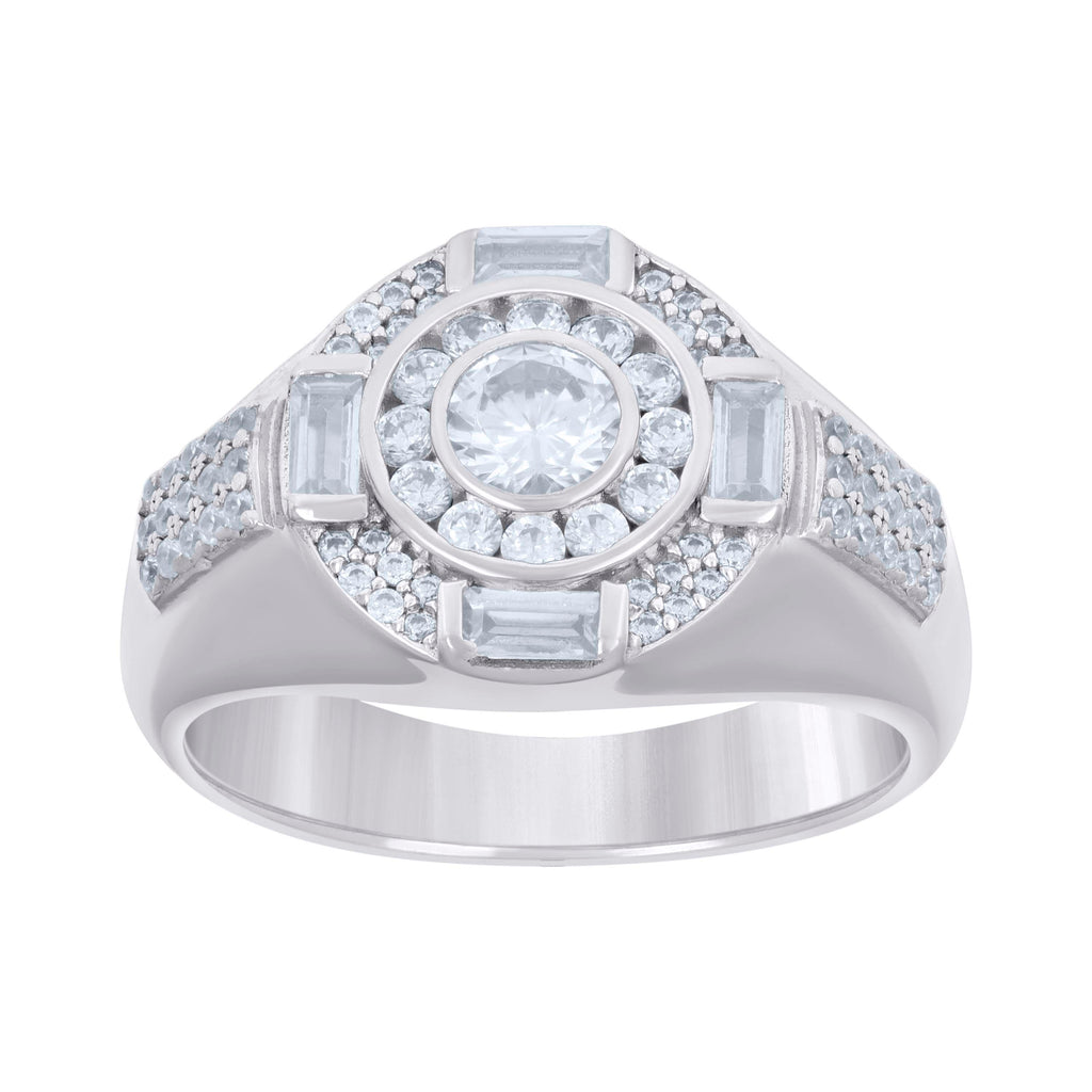 925 Sterling Silver Mens Baguette Round Cubic-Zirconia Fashion Ring Size 8
