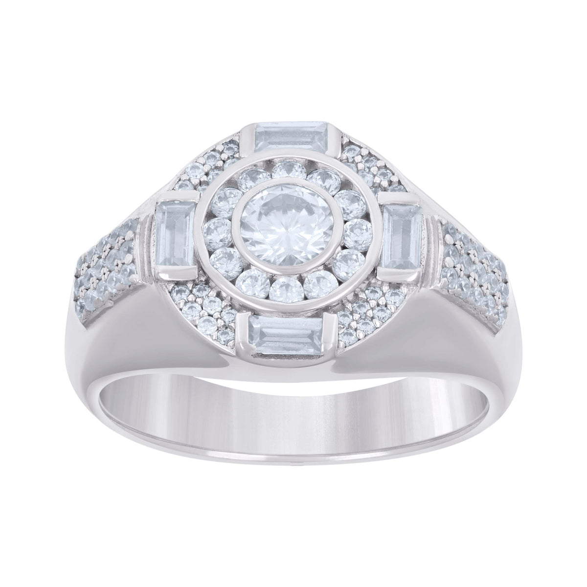 925 Sterling Silver Mens Baguette Round Cubic-Zirconia Fashion Ring Size 9