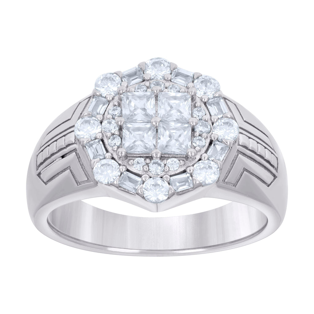 925 Sterling Silver Mens Baguette Round Cubic-Zirconia Fashion Ring Size 11
