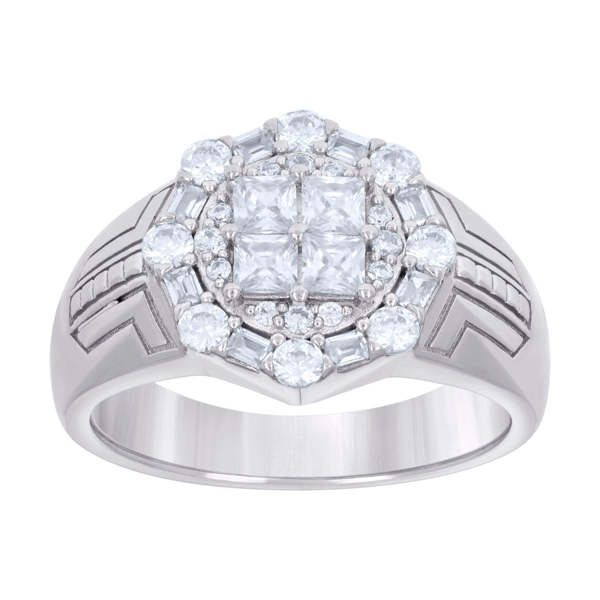 925 Sterling Silver Mens Baguette Round Cubic-Zirconia Fashion Ring Size 10