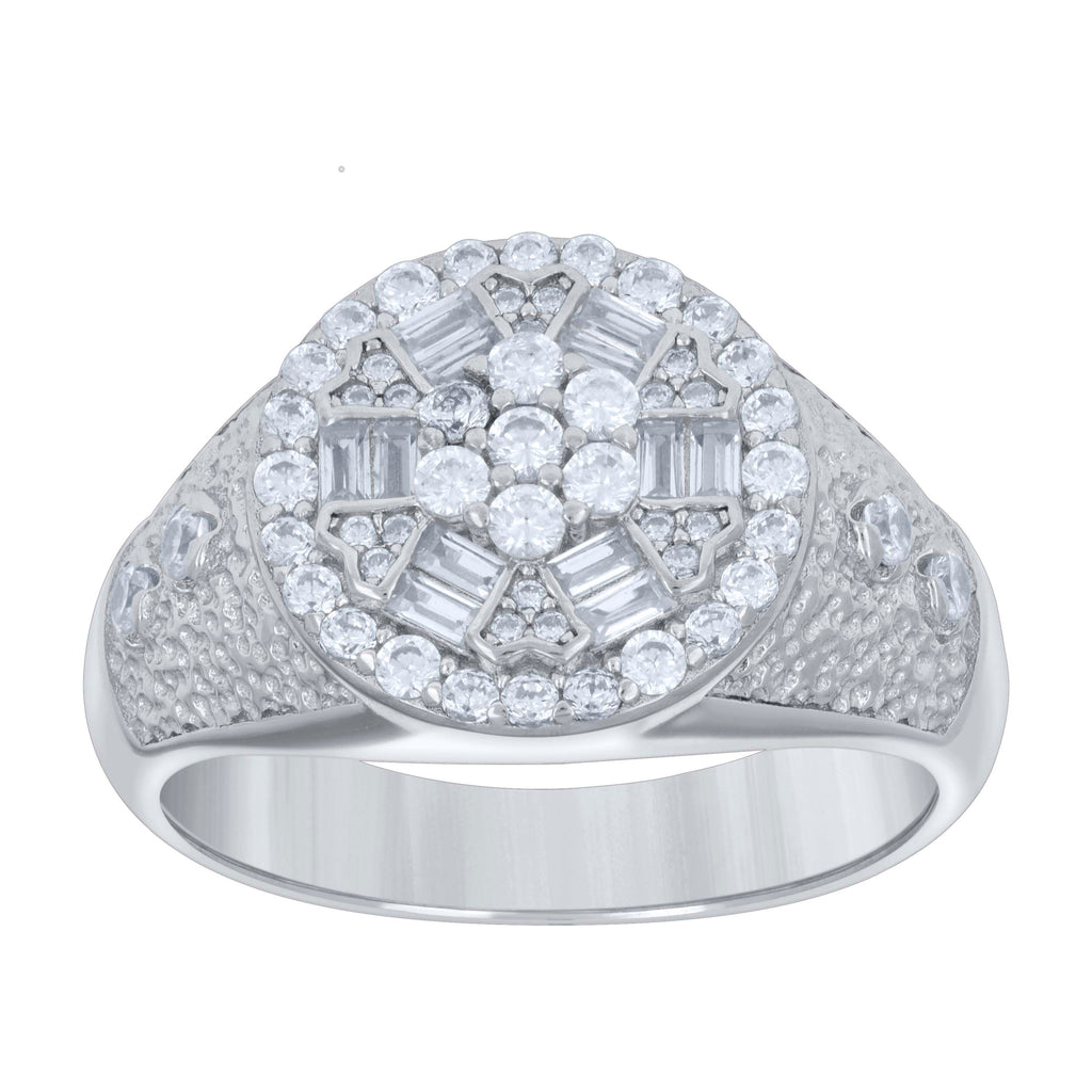 925 Sterling Silver Mens Baguette Round Cubic-Zirconia Fashion Ring Size 9